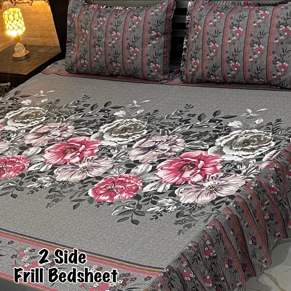 3Pc Stitched 2 Sided Frill Bedsheets